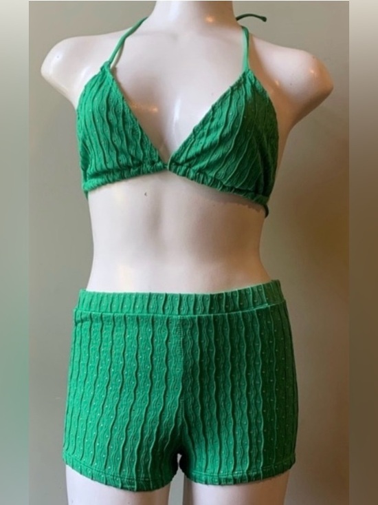 Other - Green Knit Textured High-Rise Bikini Set